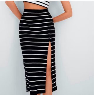 Talla XS - Falda midi marinera punto con abertura