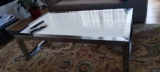 Mesa de salón cristal y metal galvanizado