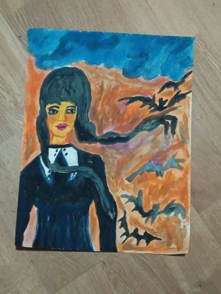 Pintura Acrílica Chica con Murciélagos
