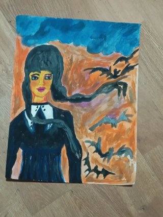 Pintura Acrílica Chica con Murciélagos
