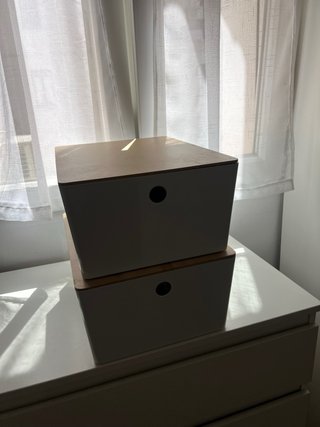 2 Cajas Almacenaje Blanco/Bambú 26x35x15cm