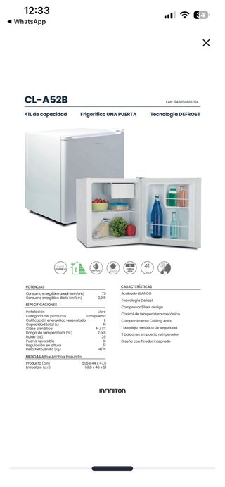 Frigorífico Infiniton CL-A52B 41L Blanco