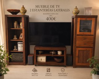 Mueble TV Madera Maciza con Estanterías