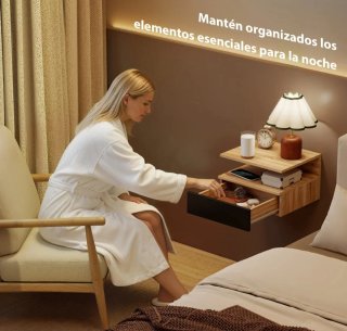 Juego 2 Mesitas Noche Flotantes Madera Negra