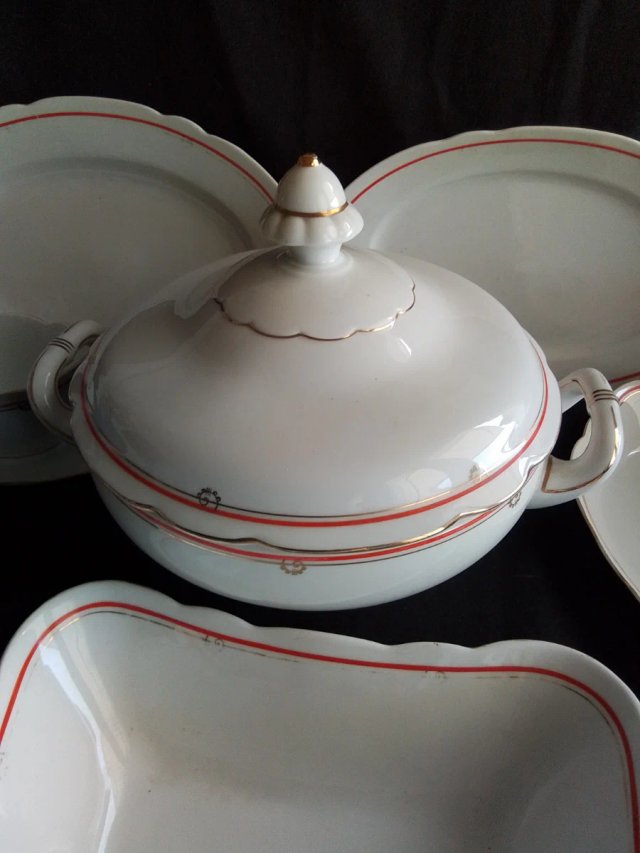Vajilla Bavaria Porcelana Roja Blanca