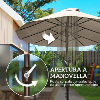 Ombrellone da Giardino Doppio a 12 Stecche con Bas