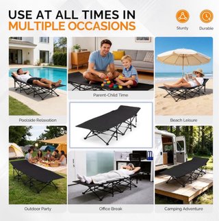 Cama Camping Plegable 190x71 cm Negra