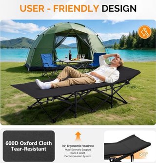 Cama Camping Plegable 190x71 cm Negra