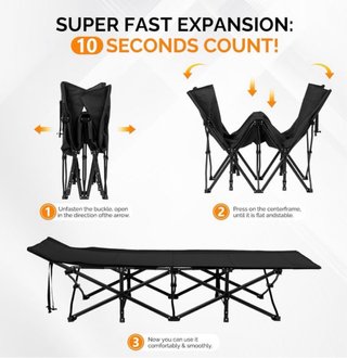 Cama Camping Plegable 190x71 cm Negra