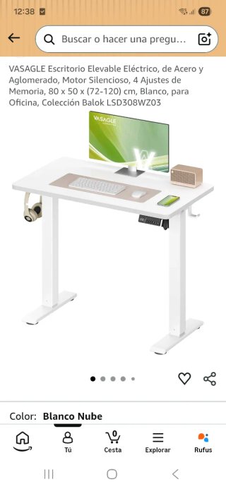 Mesa elevable para ordenador blanca