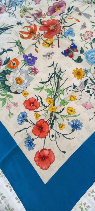 Foulard Gucci Flora Vintage raro con bordo petroli