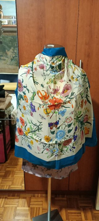 Foulard Gucci Flora Vintage raro con bordo petroli