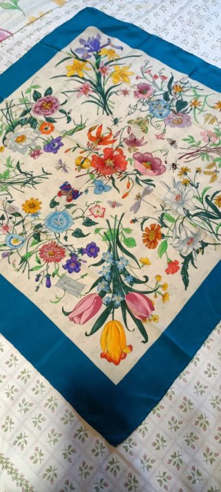 Foulard Gucci Flora Vintage raro con bordo petroli