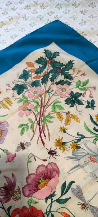 Foulard Gucci Flora Vintage raro con bordo petroli