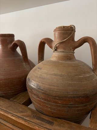 4 Cántaros de Barro con soporte de Madera