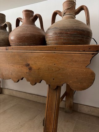 4 Cántaros de Barro con soporte de Madera