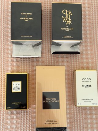 Cajas Tom Ford Black Orchid , Guerlain y Chanel