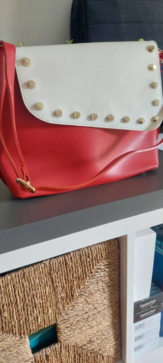 Bolso Gianelli, Piel Italiana Rojo y Blanco
