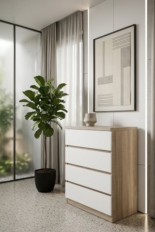 Cómoda moderna 4 cajones madera y blanco