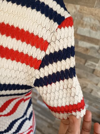 Camiseta canalé vintage rayas azul, roja, blanca