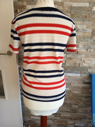 Camiseta canalé vintage rayas azul, roja, blanca