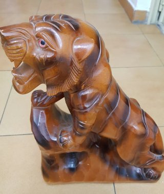 TALLA MADERA FIGURA TIGRE, ARTESANÍA LOCAL ASIA
