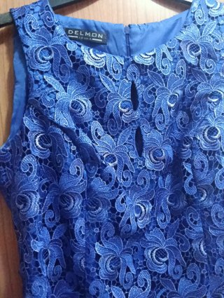 Vestido de fiesta encaje rosa y azul