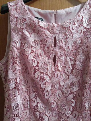 Vestido de fiesta encaje rosa y azul