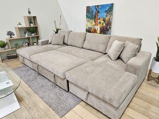 Sofá cama chaiselongue de 330cm beige