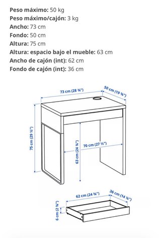 Escritorio MICKE IKEA blanco 73x50cm+Reposapies