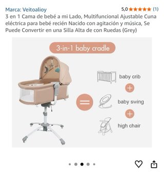 Cuna 3 en 1 Veitoalioy Ajustable Eléctrica