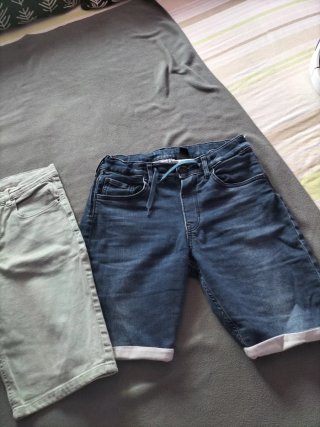 Pantalones cortos niño azul y gris