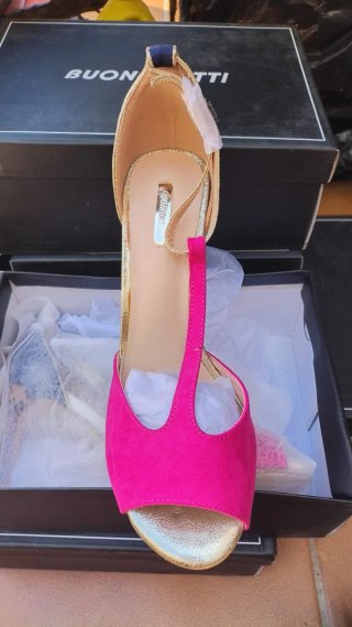 Zapato tacón BUONOTTI azúl marino y fucsia