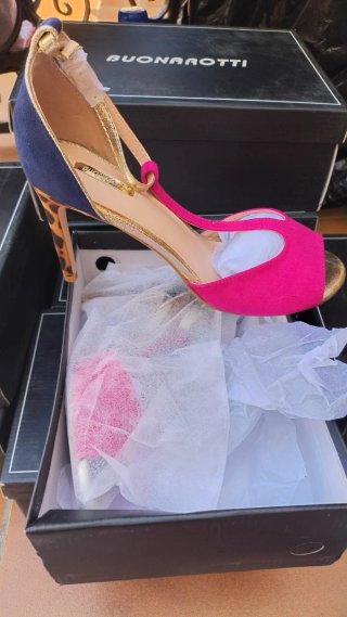 Zapato tacón BUONOTTI azúl marino y fucsia