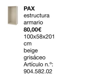Armario PAX IKEA Beige-Gris 100x58x201