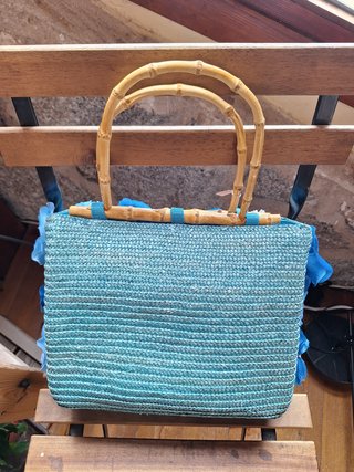 Bolso de mano Vintage Flores Azul/Blanco