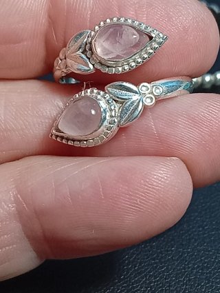 Anillo Plata Ley Ajustable Rosa Cuarzo