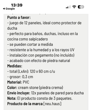 12 Paneles PVC Revestimiento Pared 120x60cm