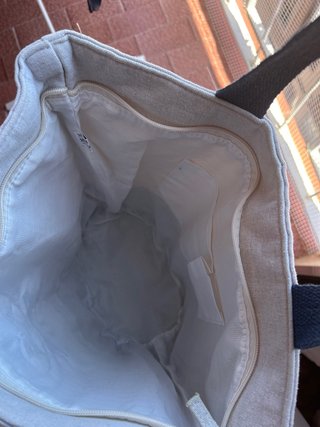 Bolso de tela beige y azul