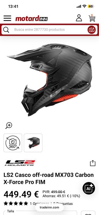 Casco LS2 MX-703 Carbono X-Force Pro FIM talla L
