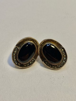 Orecchini vintage argento 925 onice e marcasite
