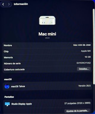 Mac mini M4 16GB RAM 256GB SSD de Segunda mano por 500 EUR en