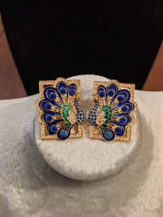 Orecchini Vintage Pavone Donna Blu Oro