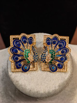 Orecchini Vintage Pavone Donna Blu Oro