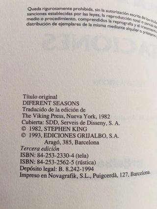 Libro Las cuatro estaciones Stephen King