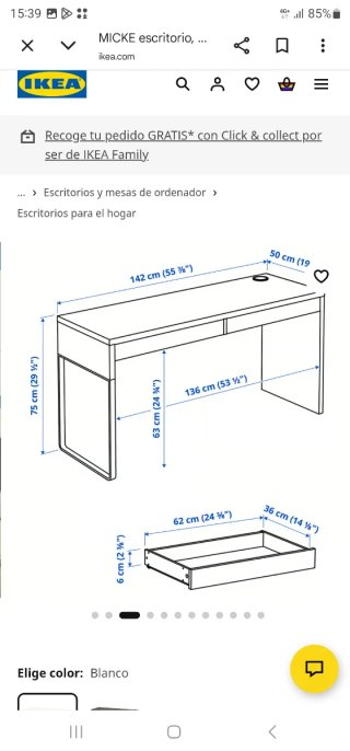 Escritorio MICKE IKEA. blanco con 2 cajones