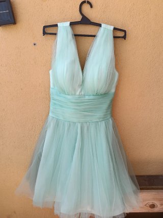 Vestido de fiesta verde agua corto