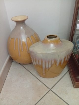 Set 2 Vasi Ceramica Smaltata Giallo Beige