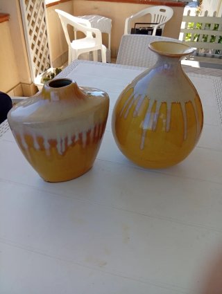 Set 2 Vasi Ceramica Smaltata Giallo Beige