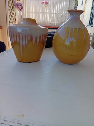 Set 2 Vasi Ceramica Smaltata Giallo Beige